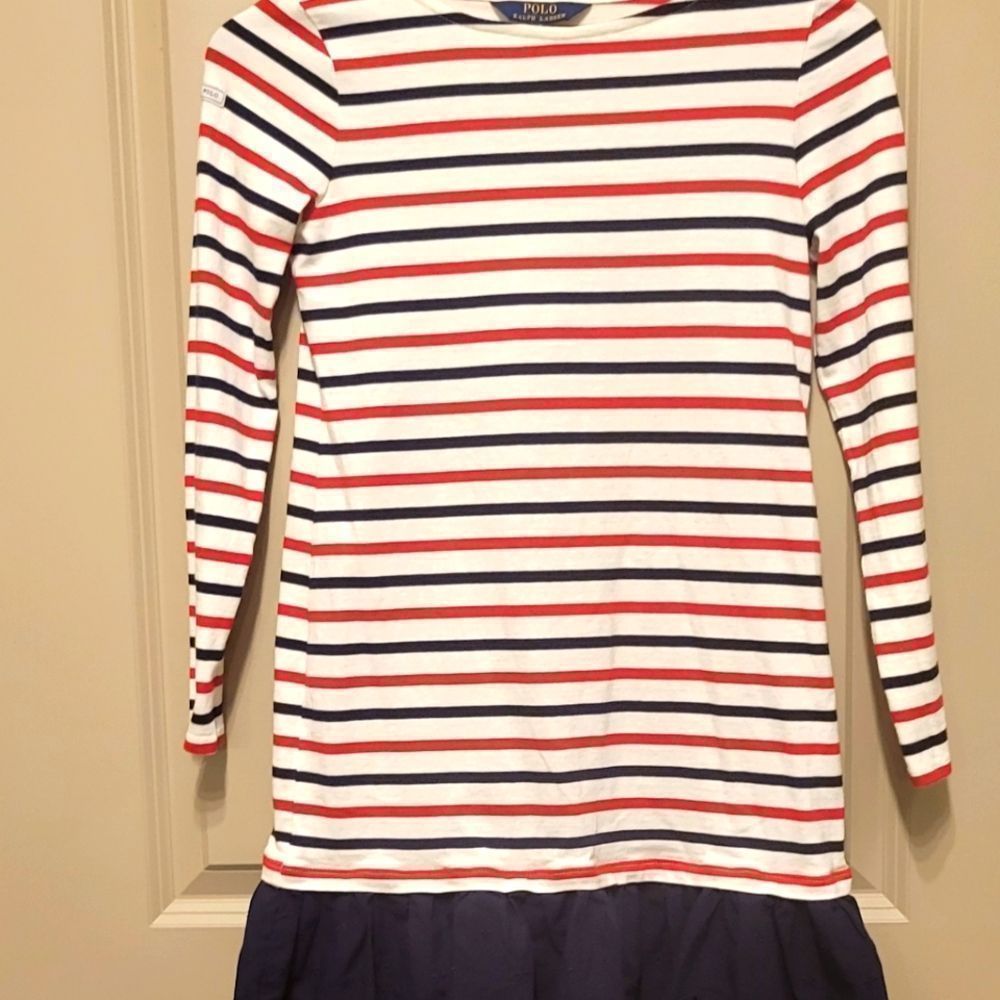 RALPH LAUREN STRIPED COTTON JERSEY DRESS SIZE L/G 12-14